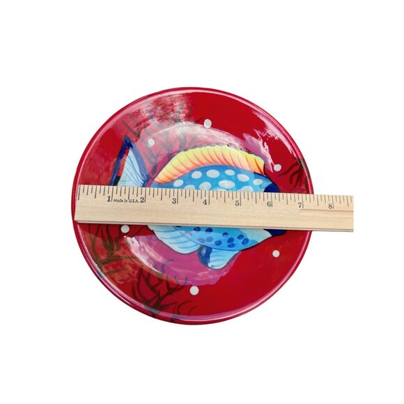 Hand-Painted Ceramic Plate With Vibrant Fish Design By La Dolce Vita - 7" Diam - Picture 3 of 3